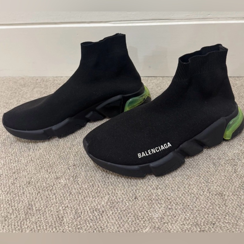 Balenciaga Speed runner stretchy knit fabric trainer sneakers with rubber sole.